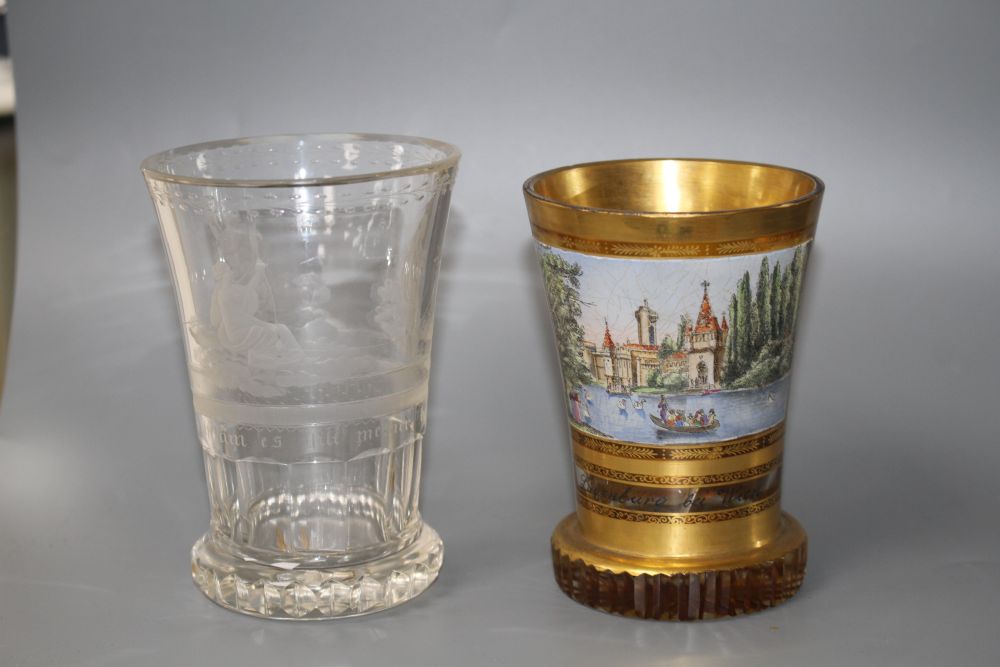 Two Bohemian glass beakers, ranftbechers, c.1840 and 1900,